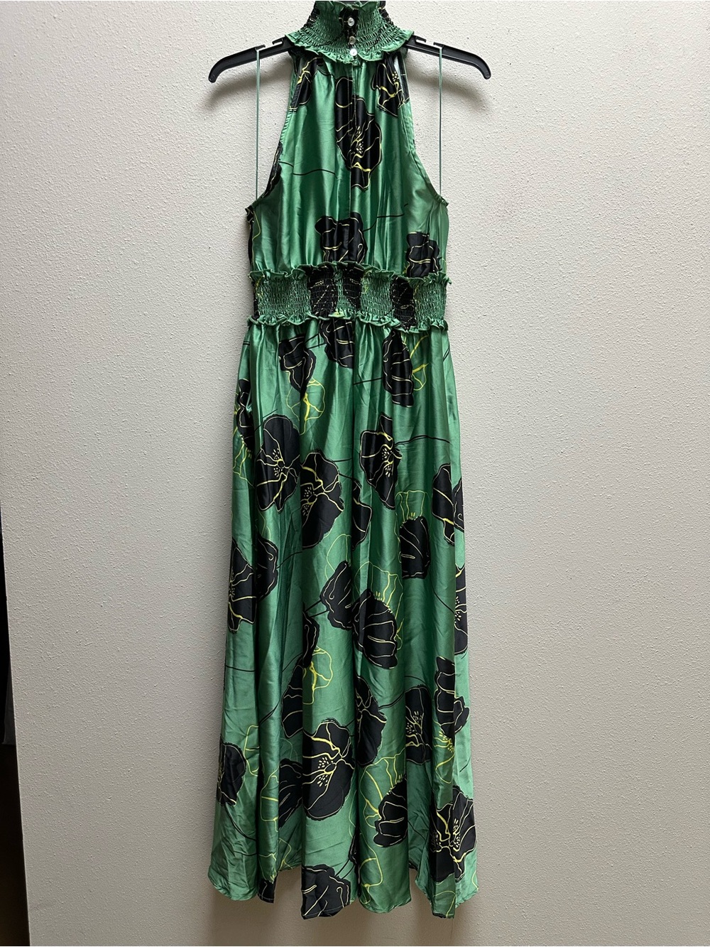 Nordstrom Green Halter Maxi Dress with Black Floral Print - Picture 3 of 5